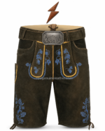 NEW GENUINE LEATHER split leather lederhosen with curved pocket and golden piping
