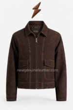 New Genuine Leather men’s suede jackets wholesale detail image showing suede texture, zipper and contrast seams