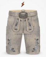 NGL grey lederhosen with matching belt and silver mountain buckle by NEW GENUINE LEATHER