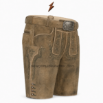 NEW GENUINE LEATHER Oktoberfest shorts with curved pocket, dark piping, and reinforced stitching