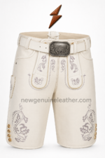 NEW GENUINE LEATHER ivory lederhosen with four horn-style buttons on each leg