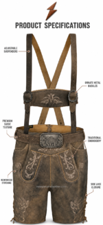 NGL Premium lederhosen with suspenders in black with multicolour deer embroidery