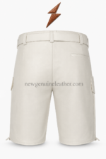 NEW GENUINE LEATHER premium lederhosen showing NGL mountain buckle and ivory belt