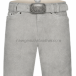 NGL men’s leather shorts with curved pocket, tonal stitching, and metal rivets