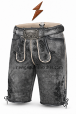 NGL antique lederhosen featuring black floral embroidery and cream trim