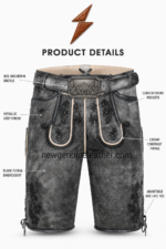 NGL antique lederhosen in metallic grey with black floral embroidery
