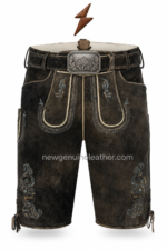 NGL Bavarian lederhosen for men with dark belt and antique-metal mountain buckle