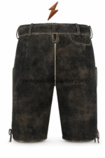 NGL Bavarian lederhosen for men in dark distressed leather with blue-grey embroidery