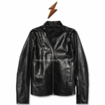 NGL Genuine leather biker jacket in black with asymmetrical silver zipper