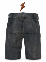 NGL Black embroidered lederhosen with black belt and antique mountain buckle