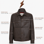 NEW GENUINE LEATHER leather safari jacket with dark front buttons and precise tonal stitching