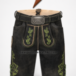 NGL cow split lederhosen in distressed brown with blue front embroidery