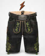 NGL cow split lederhosen in distressed brown with blue front embroidery