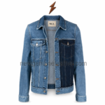 NEW GENUINE LEATHER four-pocket denim jacket with metal buttons and contrast topstitched seams