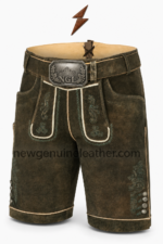 NEW GENUINE LEATHER dark brown lederhosen with antique silver NGL buckle and wide matching belt