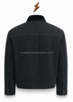 NEW GENUINE LEATHER black denim jacket with reinforced NGL seam construction