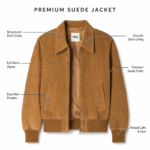 NEW GENUINE LEATHER genuine suede leather jacket with open zipper and brown lining