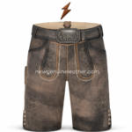 NGL men’s genuine leather lederhosen with antique mountain buckle and dark leather belt