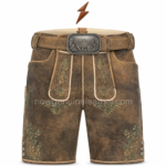 NGL Men’s Leather Lederhosen with a dark-brown belt and antique-silver branded buckle