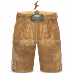 Men’s Traditional Lederhosen NEW GENUINE LEATHER tan lederhosen rear view with stitched waistband and back pocket