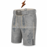 NEW GENUINE LEATHER Oktoberfest Lederhosen with embroidered grey leg panels