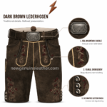 NGL Oktoberfest Lederhosen for Men in dark brown with burgundy floral embroidery