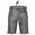 NGL Oktoberfest outfit for men with grey embroidered lederhosen, brown belt, and branded buckle