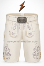 NGL premium lederhosen with grey-lilac oak leaf and deer embroidery