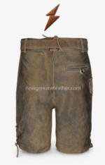 NEW GENUINE LEATHER Premium lederhosen with suspenders in a three-quarter side pose