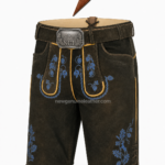 NGL split leather lederhosen with dark belt and antique-silver mountain buckle