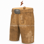 NGL antique-silver mountain buckle on Men’s Traditional Lederhosen