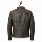 NGL Wholesale Cafe Racer Leather Jackets open-zip view with lining and branded neck label