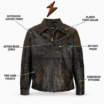 NGL Wholesale Cafe Racer Leather Jackets in distressed brown with four front zip pockets