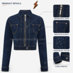 Private-label denim jackets back view with shaped seams by NGL and New Genuine Leather