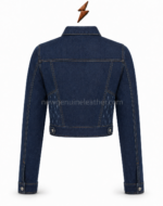Private-label denim jackets specification image with NGL zipper and pocket details