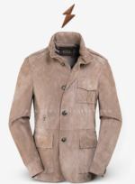 Suede jacket men structured collar with realistic NGL inner brand label