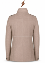 Suede jacket men utility pocket layout with flap and diagonal zipper details