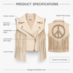 NGL Fringe Leather Vest close-up showing the zipper, lapel stitching and brass studs