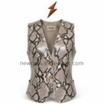 Leather Vest Women front view with beige snakeskin pattern and three gold buttons by NGL