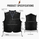NEW GENUINE LEATHER Genuine Leather Biker Vest back view with black crocodile texture, white shoulder panels and side lacing