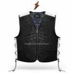 NEW GENUINE LEATHER Genuine Leather Biker Vest collar detail with NGL woven label and red bandana paisley lining