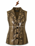 NGL leather waistcoat women collar with brown lining and branded neck label