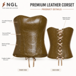 NGL olive Leather Corset Top front view with crocodile embossing and structured five-panel design