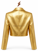 NEW GENUINE LEATHER Women’s Gold Leather Jacket with crossover front and two gold buttons