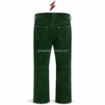 NEW GENUINE LEATHER Green Leather Pants back view with patch pockets, rivets, and yoke stitching