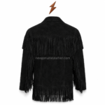 New Genuine Leather Men’s Suede Fringe Jacket with NGL branding, black Western yoke and long back fringe