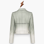 NEW GENUINE LEATHER women’s pastel jacket back with mint and ivory gradient, curved shoulder panel and fitted vertical seams