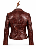 NGL Women’s Red Leather Biker Jacket collar with epaulettes and branded inner label
