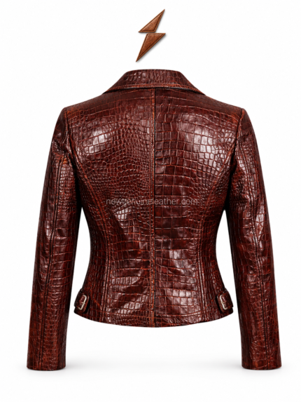 NGL Women’s Red Leather Biker Jacket collar with epaulettes and branded inner label
