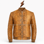 Men’s snakeskin leather jacket in tan and brown with closed front zipper by NGL
